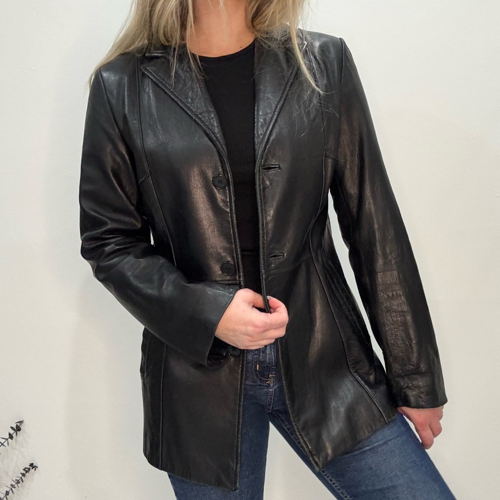 Vintage Kenneth Cole Reaction Black Leather Blazer Jacket 🖤